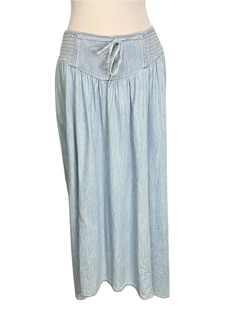 Aerie Blue Chambray Corset Waist Maxi Denim Skirt Size Medium - Picture 5 of 8